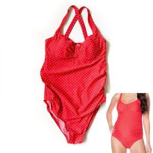 MOTHERHOOD Ruched Red Polka Dot Bathing Suit Small